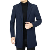 Sobretudo masculino cinza premium com design executivo elegante, fechamento frontal por botões e modelagem sofisticada para inverno
